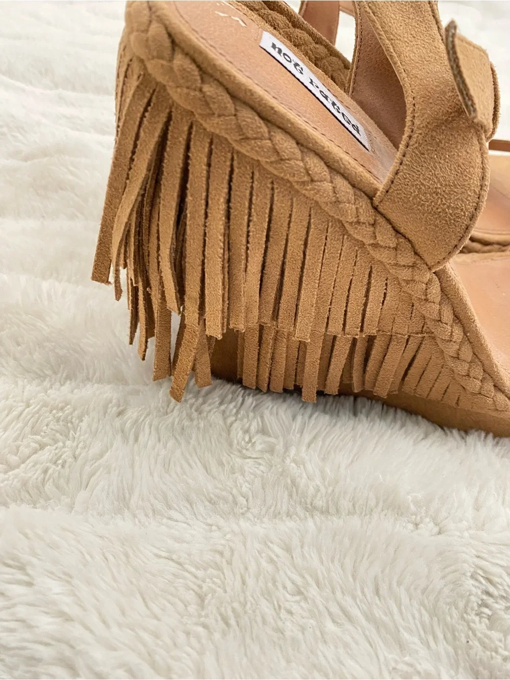 Not Rated Tan Suede Fringe Wedge Sandal